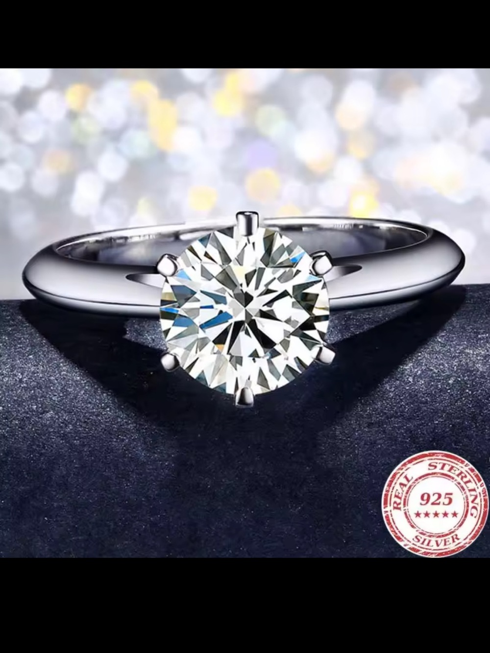 925 Sterling Silver Solitaire Ring with Clear CZ Stone - Classic Silver